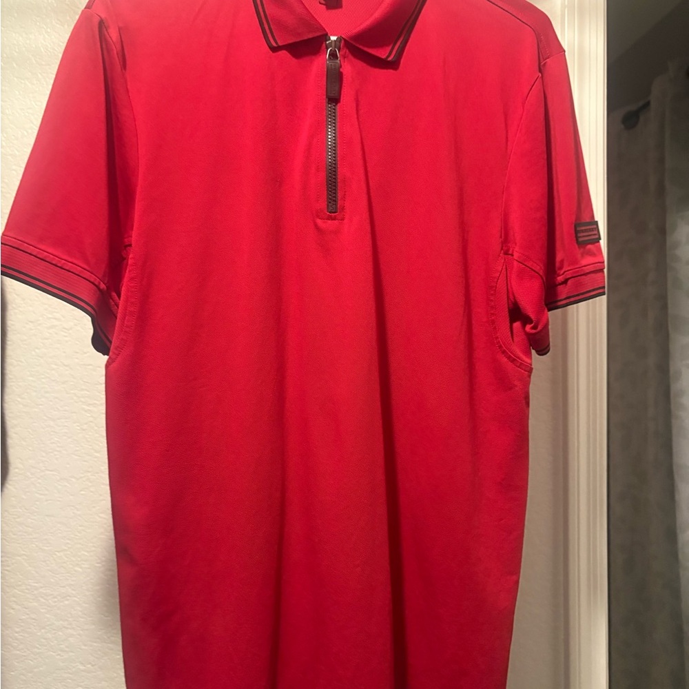 Burberry Red Polo Shirt with Zip Collar